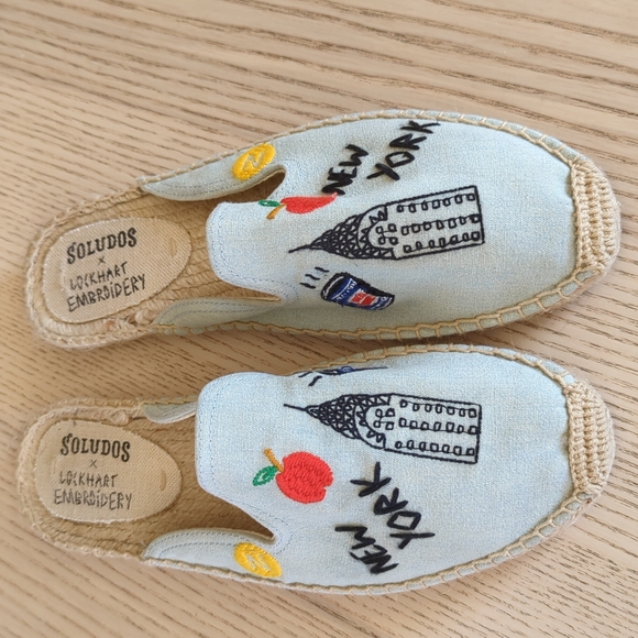 SOLUDOS X LOCKHART EMBROIDERY New York Espadrilles Mules Slides Slip On Shoes - Picture 1 of 9